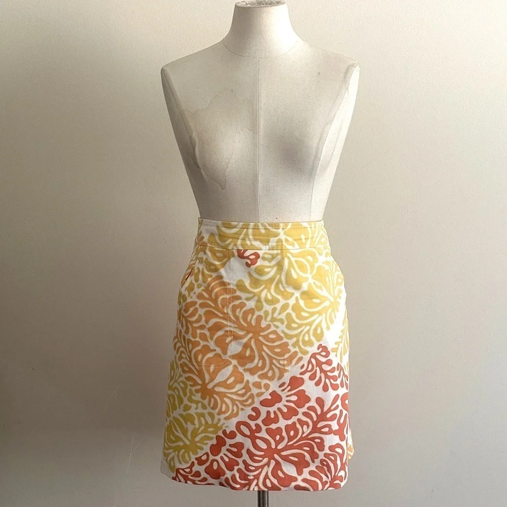 J. McLaughlin Austin Skirt White Poppy Orange Molokai sz 8